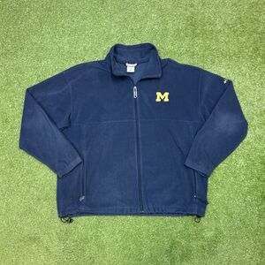 Michigan Wolverines Columbia Fleeece Blue Full Zip Jacket Mens Size XXL